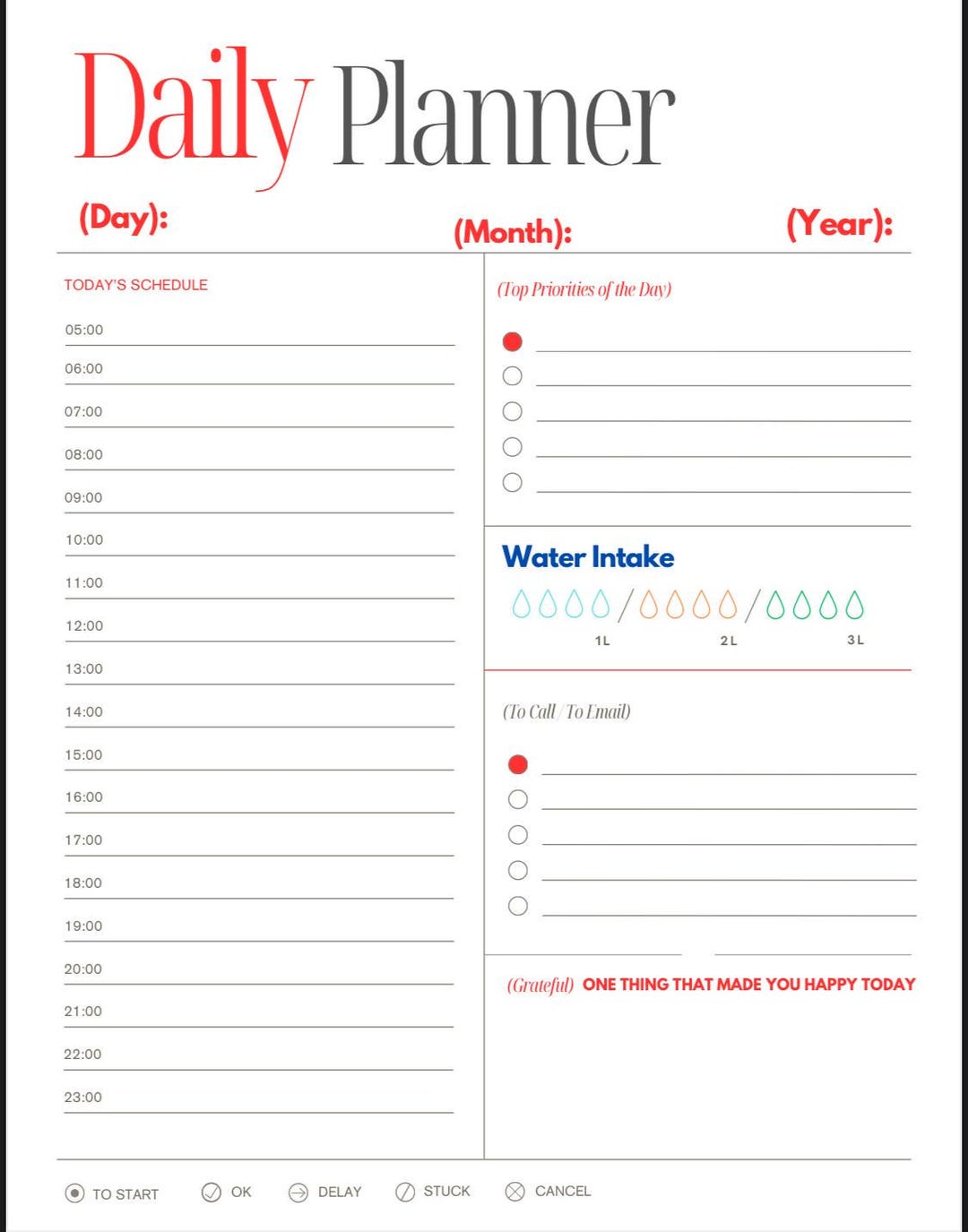 Minimalist Daily Planner PDF | Printable Productivity Template | Time ...