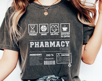 Comfort Colors Pharmacy Tech Shirt: Minimalist Label Design