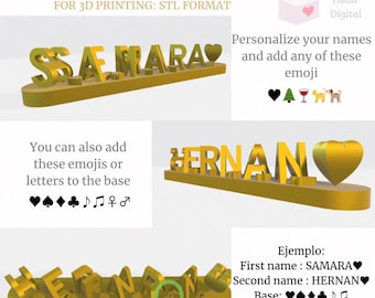 Ilusión de amor con nombre doble 3D STL - Nombre personalizado