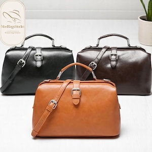 Echtes Leder Arzttasche für Frauen - Schulterhandtasche aus natürlichem Rindsleder mit langem Riemen - Hochwertige handgefertigte Modetasche