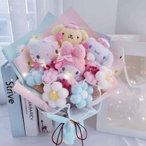 Ramo de peluche, ramo de flores de crochet, peluche de graduación, regalo de San Valentín para niños pequeños, regalo de San Valentín, regalo del día de la madre, ramo de peluche de dibujos animados