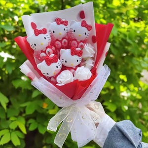 Ramo de flores de peluche, ramo de rosas, regalo de graduación, regalo para niños pequeños, regalo de cumpleaños, regalo de aniversario, ramo de peluche de anime pastel
