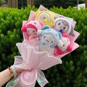 Plush Flower Bouquet, Graduation Gift, Unique Toddler Gift, Birthday Gift, Girlfriend Gift, Anniversary Gift, Colorful Plush Anime Bouquet