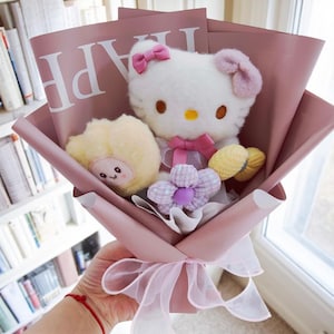 Plush Flower Bouquet, Graduation Gift, Unique Toddler Gift, Girlfriend Gift, Wedding Gift, Birthday Gift, Colorful Plushies Anime Bouquet