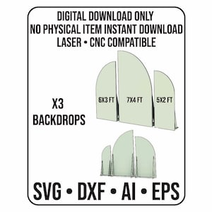 Może przedstawiać: Cyfrowe pobieranie trzech teł w różnych rozmiarach: 1,83x0,91 m, 2,13x1,22 m i 1,52x0,61 m. Obraz zawiera tekst „TYLKO POBIERANIE CYFROWE” i „LASER • CNC COMPATIBLE”. Formaty plików to SVG, DXF, AI i EPS.