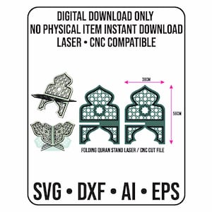 Laser Cut Folding Quran Stand File: Islamic Book Holder, Glowforge Compatible (Digital Download)
