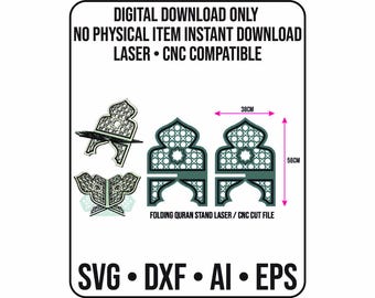 Suporte dobrável para Alcorão cortado a laser: Porta-livros islâmicos, compatível com Glowforge (Download digital)