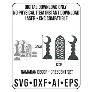 Ramadan Table Decor – Islamic Arch & Crescent Set  svg dxf ai eps