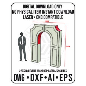 Arco personalizado para fundo de casamento, projetos de corte a laser CNC, arquivos vetoriais DWG, DXF, AI e EPS.