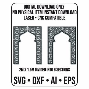 Arquivo CNC para corte a laser de painel de parede com arco Mihrab islâmico (Download digital, 2 m x 1,5 m)