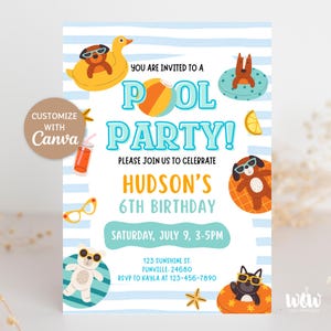 Summer Pool Party Invitation, Editable Canva Template, Summer Birthday Party, Kids Swimming Party Invite, Beach Tropical, DIGITAL DOWNLOAD