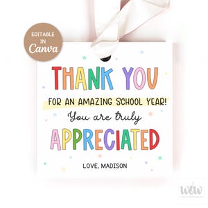 Geschenkanhänger zur Wertschätzung des Lehrers, bearbeitbare Canva-Vorlage, Schuljahresende-Lehreranhänger, Größe 2,5 x 2,5 Zoll quadratisch Danke Tags DIGITAL DOWNLOAD
