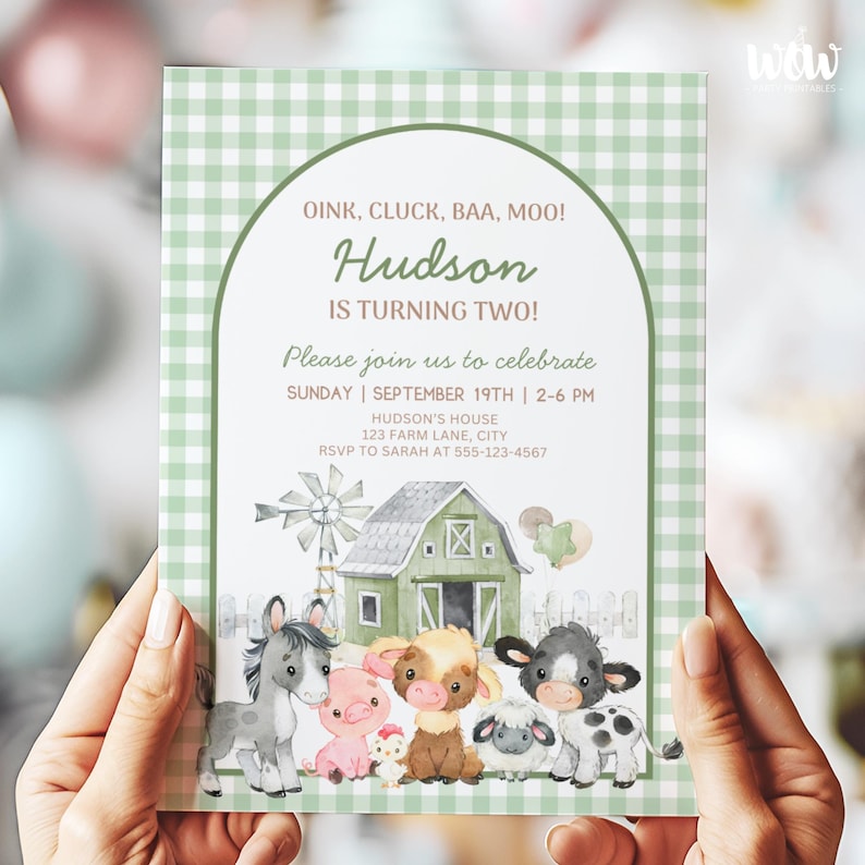 Farm Birthday Invitation, Editable Canva Template, Oink Baa Moo Two ...