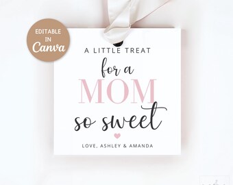 Etykiety na prezent na Dzień Matki, edytowalny szablon Canva, minimalistyczne nowoczesne etykiety na Dzień Matki, słodki smakołyk w formacie kwadratowym 2,5 x 2,5 cala, cyfrowe pobieranie