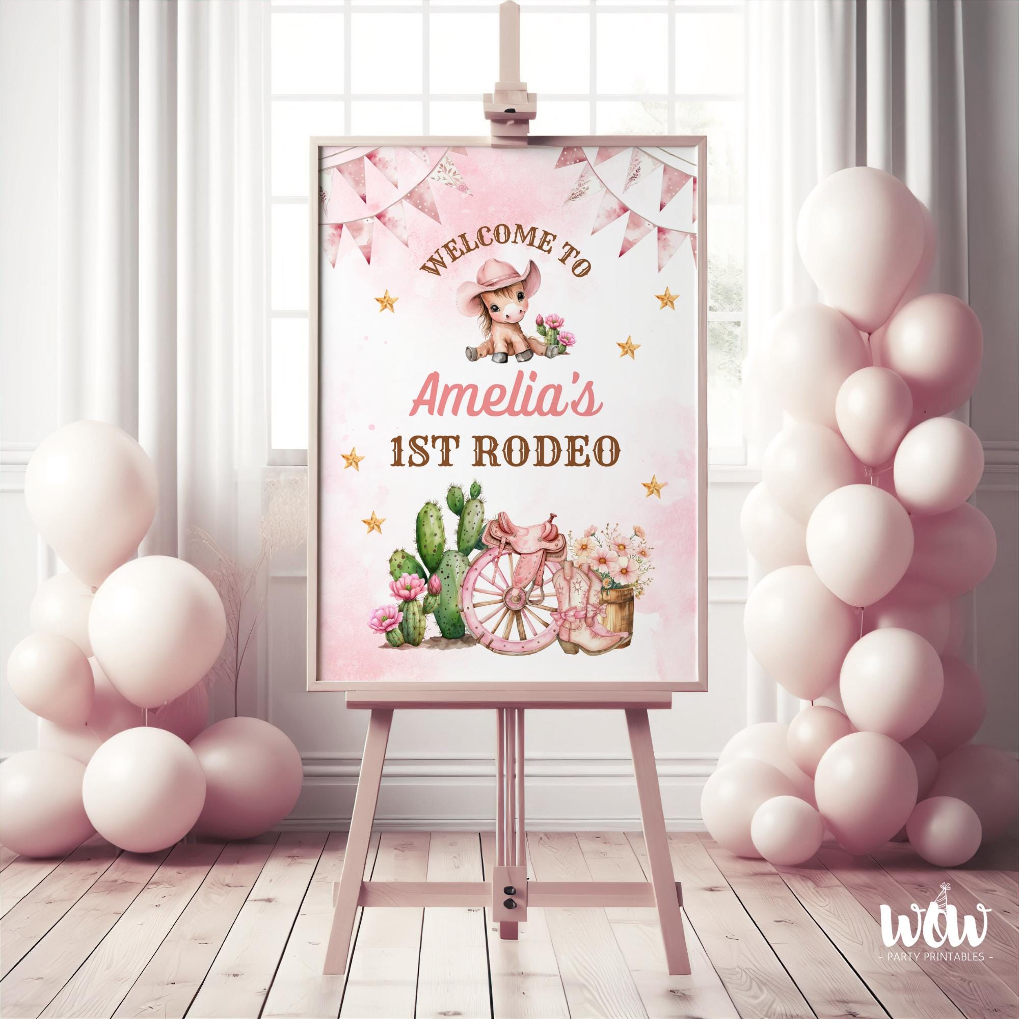 First Rodeo Girl Birthday Welcome Sign, Editable Canva Template Poster ...