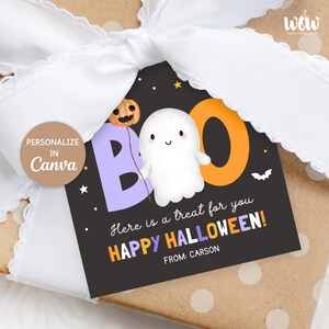 Boo Halloween Gift Tags, Editable Canva Template, Ghost Pumpkin Spooky Treat for You Favour Tags, Square Cookie Labels DIGITAL DOWNLOAD H006