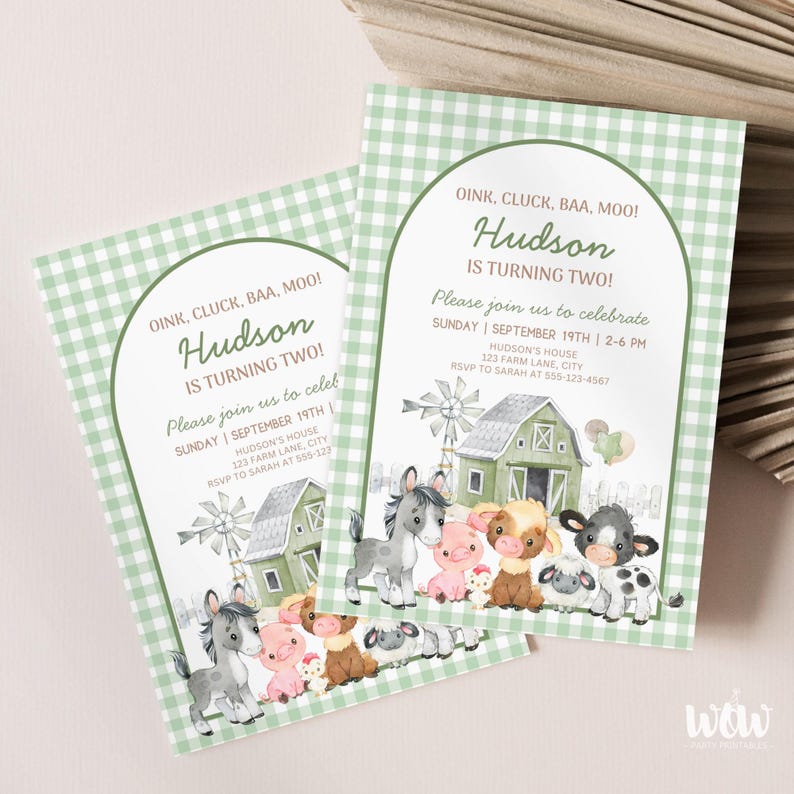 Farm Birthday Invitation, Editable Canva Template, Oink Baa Moo Two ...