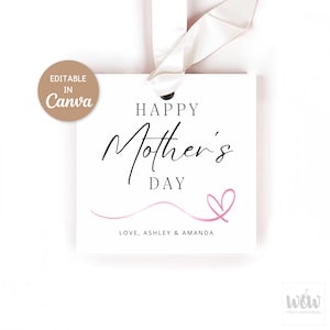 Etiquetas de regalo para el Día de la Madre, plantilla editable de Canva, etiquetas minimalistas y modernas para el Día de la Madre, dulces cuadrados de 6,35 x 6,35 cm, descarga digital