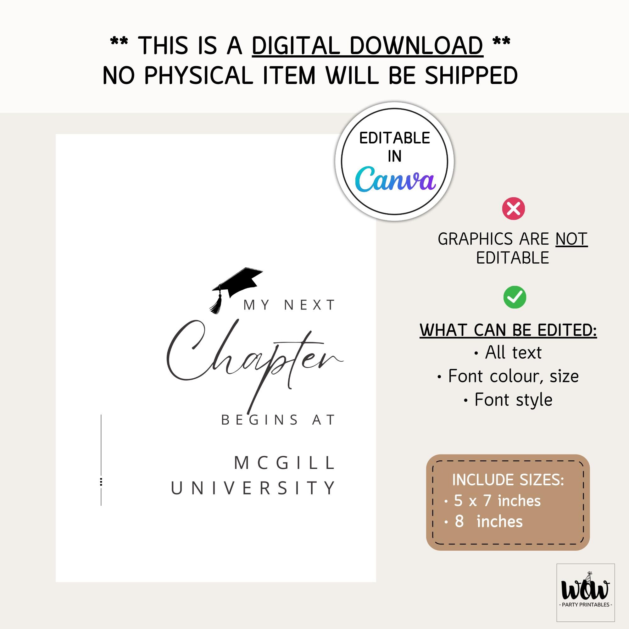 My Next Chapter Begins at Sign, Graduation Printable, Editable Canva ...