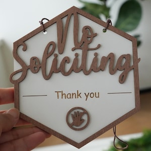 Funny No Soliciting Sign: Rustic Wood Door Hanger