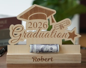 Personalized Graduation Money Holder: Engraved Wood, Class of 2025