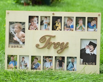 Custom Pre-K to 12th Grade School Photo Frame | 14 School Year Picture Display | Graduation Gift for Kids or Teens | Personalized Gift