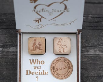 Caja de dados de madera personalizada con moneda de decisión, regalo travieso para parejas, regalo sexy de aniversario, regalo de San Valentín, regalo sexy