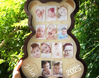 Personalized Teddy Bear Baby Photo Frame: First Year Milestone Keepsake