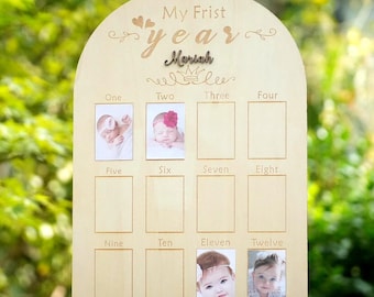 Personalized Baby First Year Photo Frame, 12 Monthly Milestone Frame, Newborn Gift, Baby Shower Gift, Keepsake for New Parents, Birth Idea