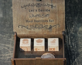 Personalized Wooden Meal Decision Box with Dice and Coin – Unique Gift for Couples, Perfect for Birthdays, Anniversaries, or Weddings
