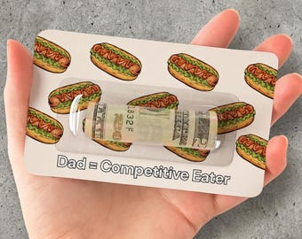 Funny Money Holder Card, Dad Competitive Eater Gift, Hot Dog Design (Cash Not Included)