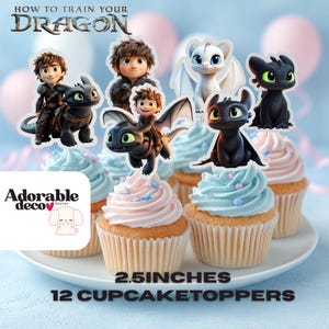 Dragon Cupcake Toppers: How to Train Your Dragon Party Decor - Set of 12