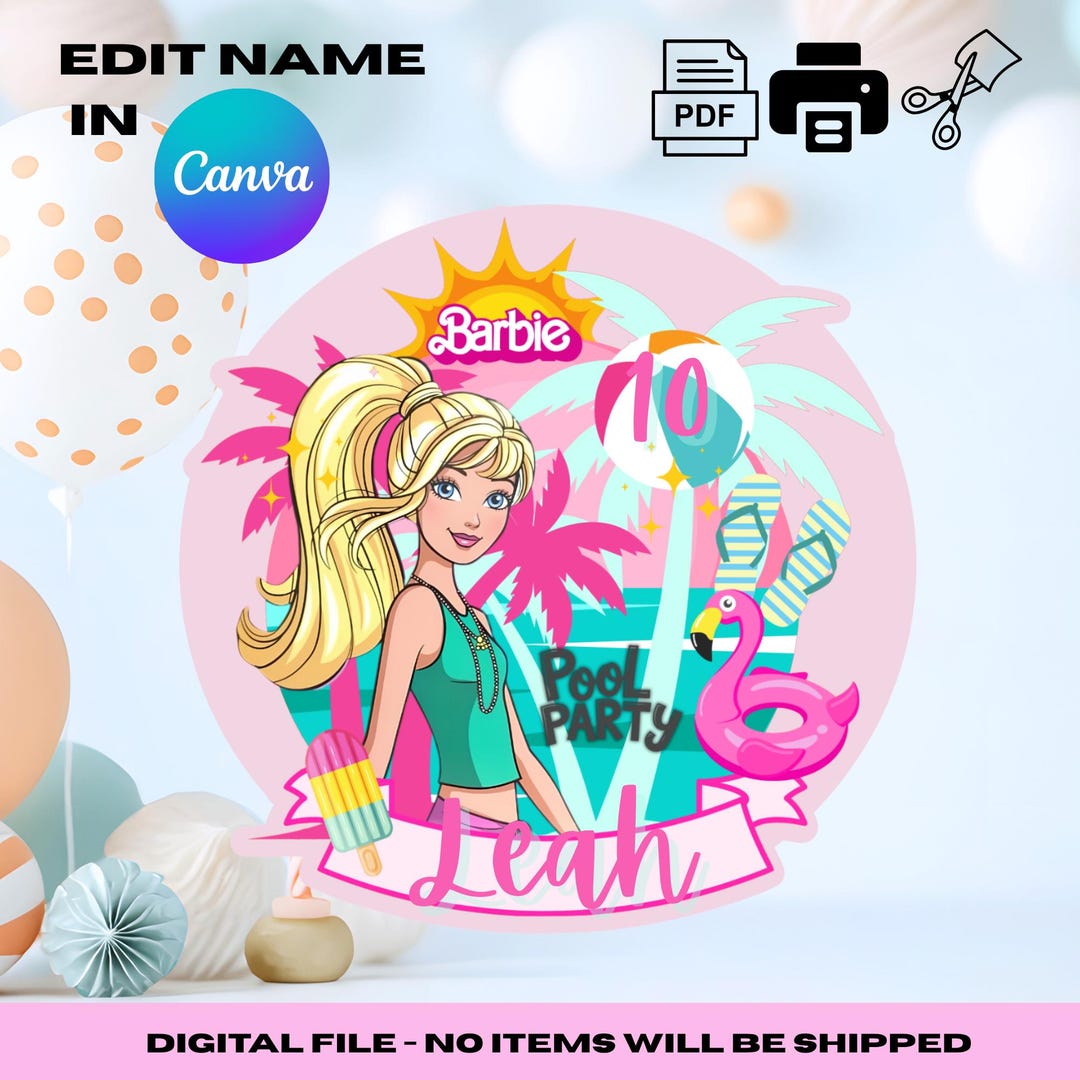 Editable Barbie Caketopper DIY | Barbie Party Decor| Barbie Cake Decor ...