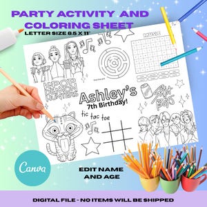 k-pop Demon Hunters 3 designs Birthday Placemat | Party Placemat | Party Activity Sheet | kpop Party | Huntrix Kpop | 3 Kids Coloring Page