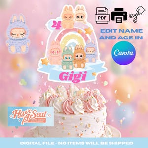 Labubu Birthday Cake Topper: Editable Party Decoration (PDF Template)