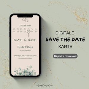 デジタル Save-the-Date カード – WhatsApp などに最適なモダンな結婚式招待状