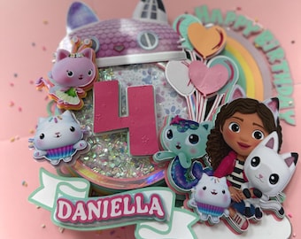 Gabbys Dollhouse Décoration de fête d'anniversaire chat arc-en-ciel pour gâteau 3D