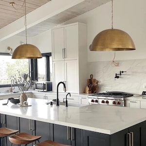 Set of 2 Oversized Kitchen Island Light Fixtures - Solid Brass Pendant Lamp Shades - Gold Modern Ceiling Lights — Chandelier Lighting