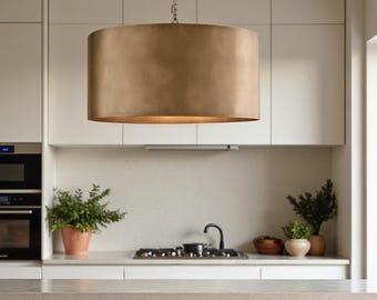 Bronze Trommel Pendelleuchte - Hängelampe aus massivem gebürstetem Messing für Kücheninsel & Esszimmer