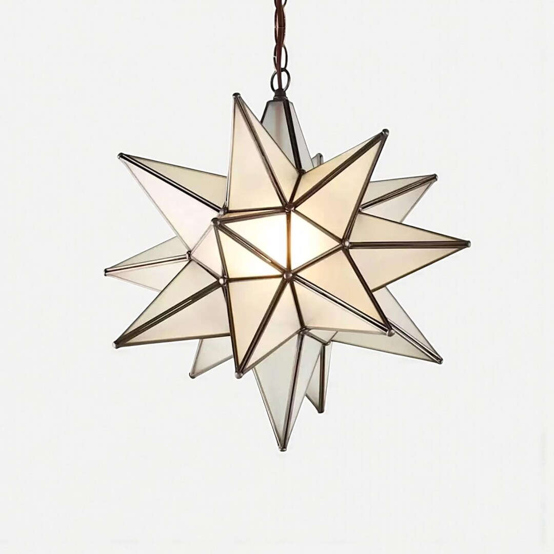Moravian Star Pendant Light – Handcrafted Milk Glass Ceiling Lamp for ...