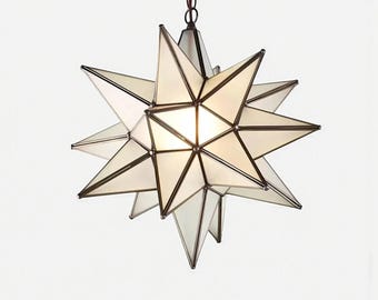Moravian Star Pendant Light – Handcrafted Milk Glass Ceiling Lamp for Kitchen, Foyer & Entryway