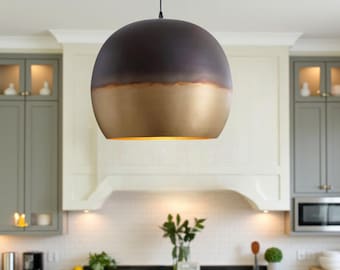 Gebürstete Messing Globe Pendelleuchte - Black & Gold Hängelampe für Kücheninsel