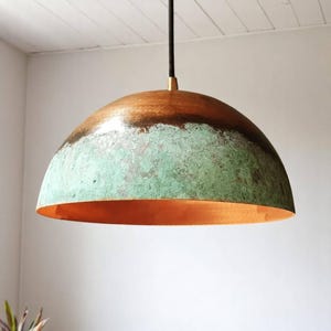 Oxidized Patina Copper Pendant Light – Rustic Farmhouse Kitchen Island Lighting