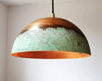 Oxidized Patina Copper Pendant Light – Rustic Farmhouse Kitchen Island Lighting