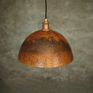 Hammered Copper Pendant Light for Kitchen Island - Rustic dome Lighting Fixture for Home Decor