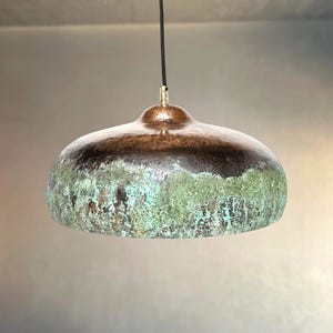 Green Patina Copper Pendant Light - Farmhouse Kitchen Island Lighting - Rustic Ceiling Lamp Shade Unique
