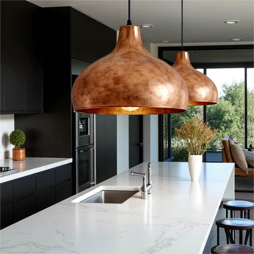 Unpolished Copper Pendant Light for Kitchen Island – Rustic Dome ...