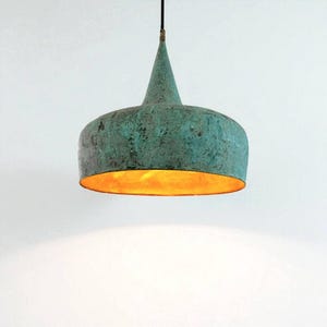 Green Patina Copper Pendant Light – Rustic Onion Shape Farmhouse Kitchen Island Ceiling Lamp
