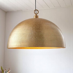 Hammered Brass Pendant Light, Lighting Pendant Kitchen Island, Modern Hanging Pendant Lamp Shade — Suspension Dome Light Fixture for Islands
