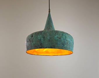 Green Patina Copper Pendant Light – Rustic Onion Shape Farmhouse Kitchen Island Ceiling Lamp